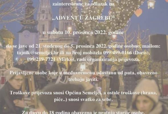 Općina Semeljci organizira odlazak na ,,Advent u Zagrebu'' - Vijesti - Elatus